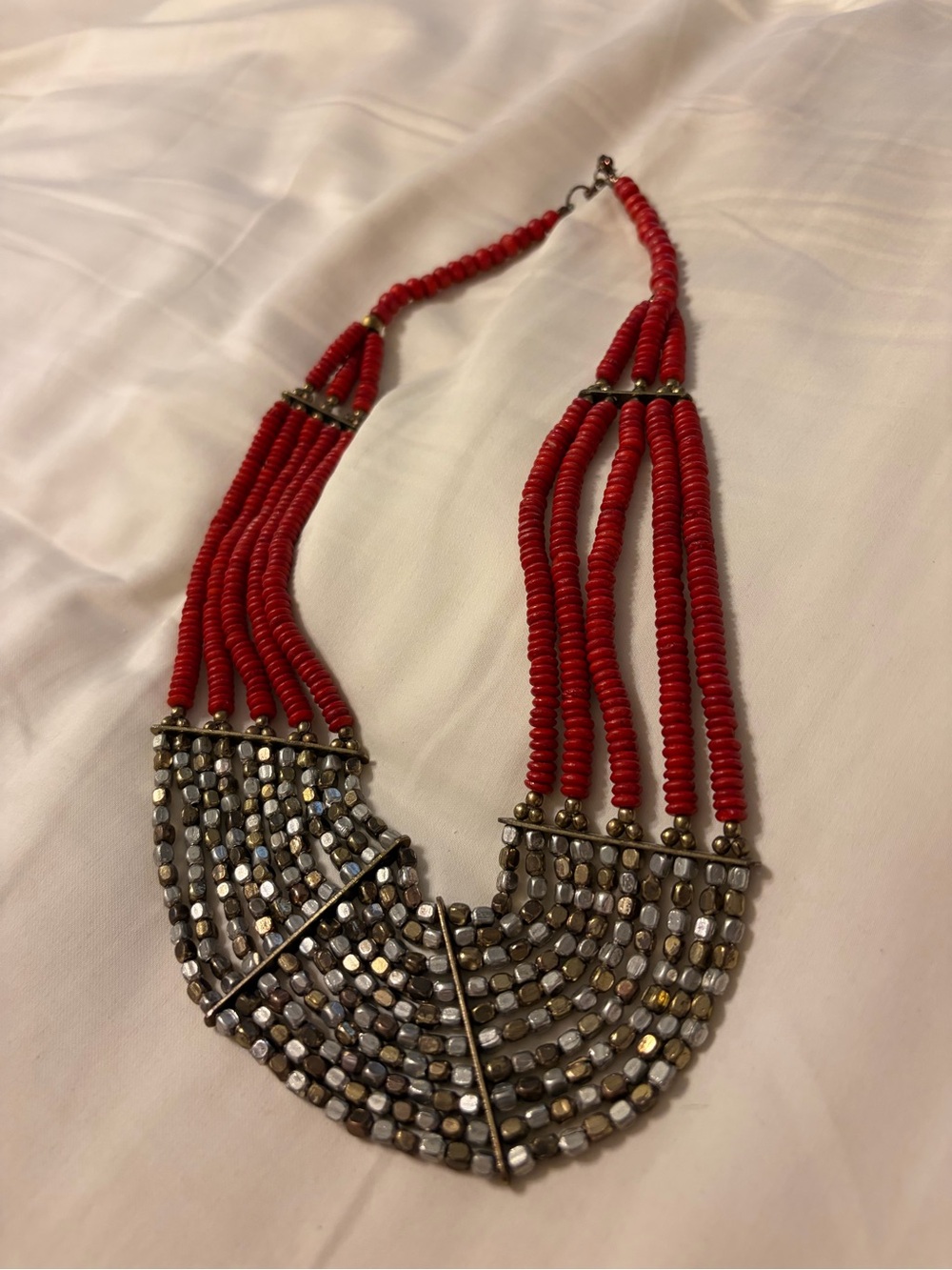 Statement Handcrafted Red Multi-Strand Bead Necklace EUC